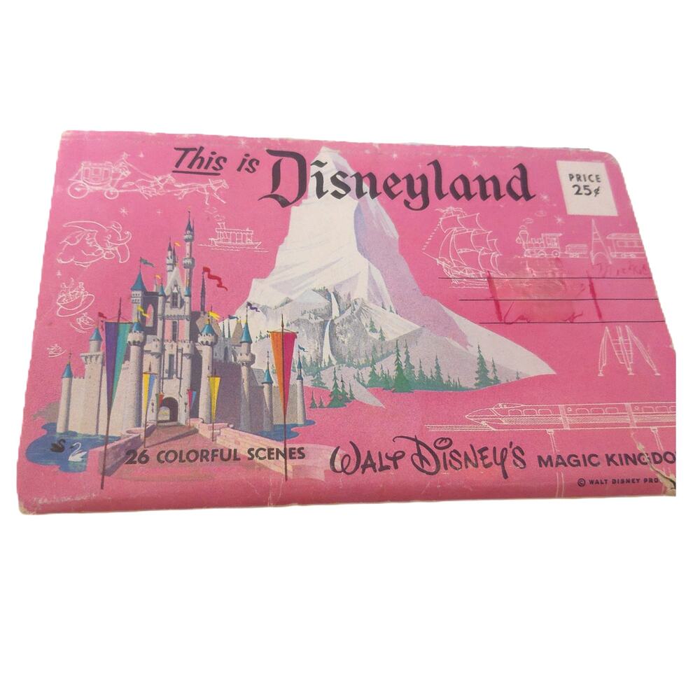 Vintage 1960 This Is Disneyland Foldable Postcard Booklet 26 Colorful Scenes